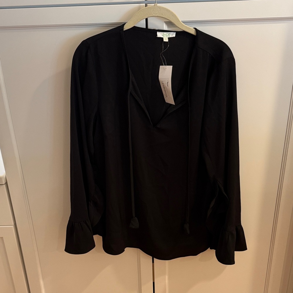 Jade Black Women's Blouse with Ruffled Cuffs